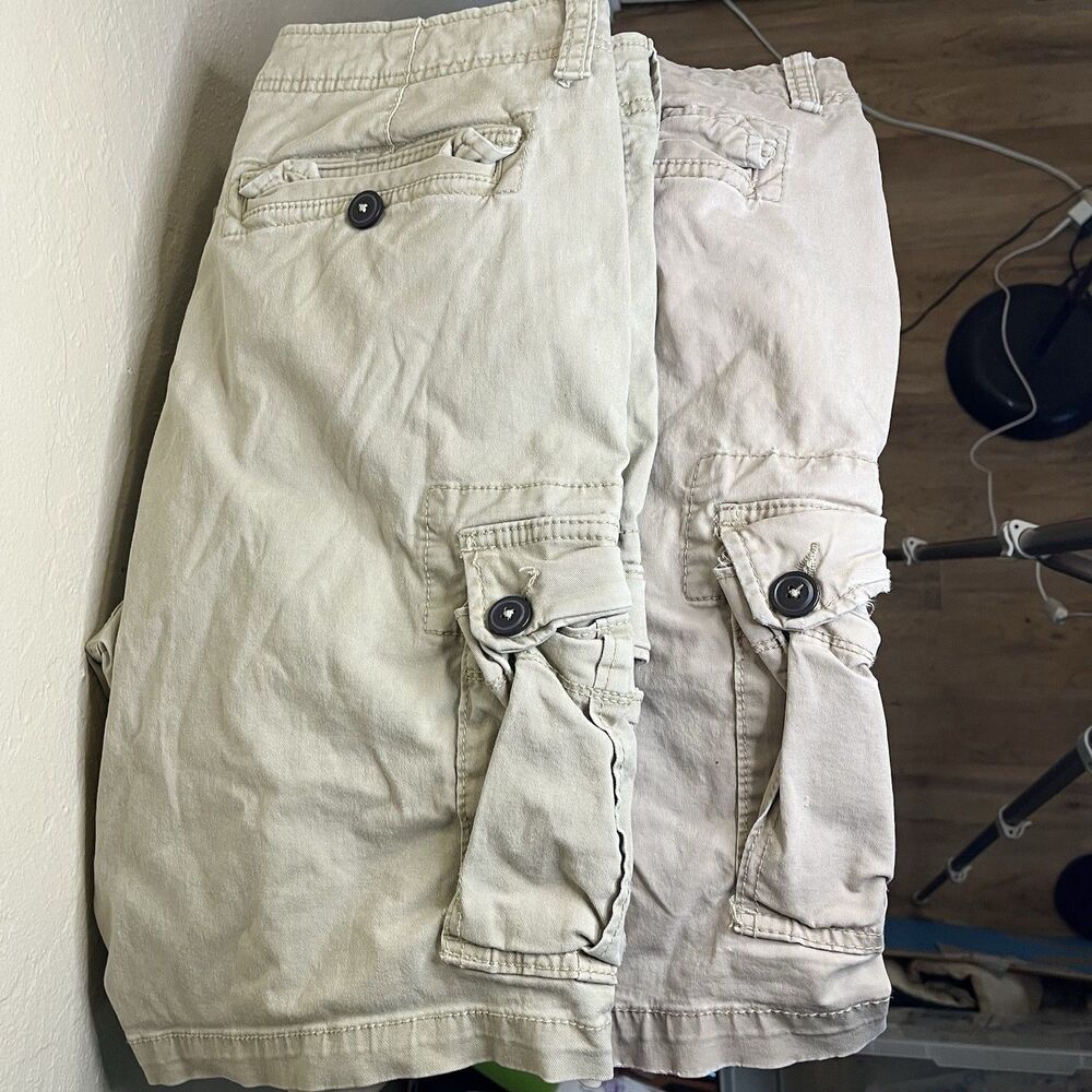 Lot Of 2 Aeropostale Y2k Cargo Shorts Light Beige Baggy Pockets Size 34 And 32